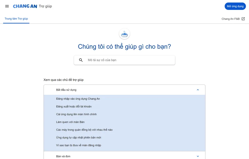 Trang chủ Trợ giúp Chang An: ô tìm kiếm và danh sách chủ đề mở ra từng bài